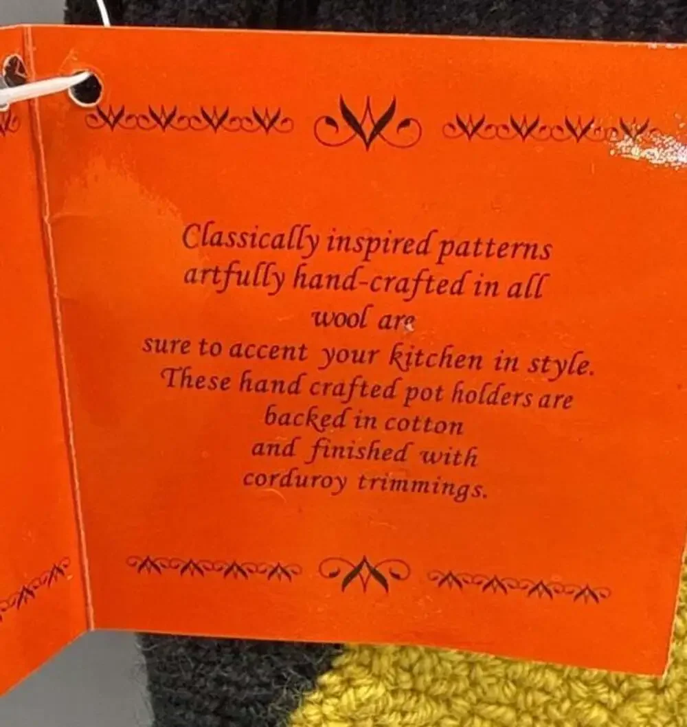 Canterbury Collection Black Witch Pot Holder Hooked Corduroy Handmade NWT Vtg